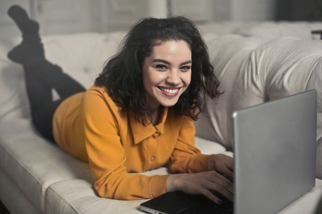 Woman reading offer card